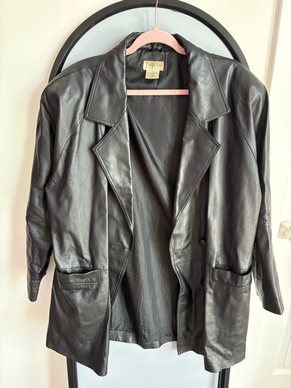 Tribeca Women's Black Leather Longline Blazer Jacket